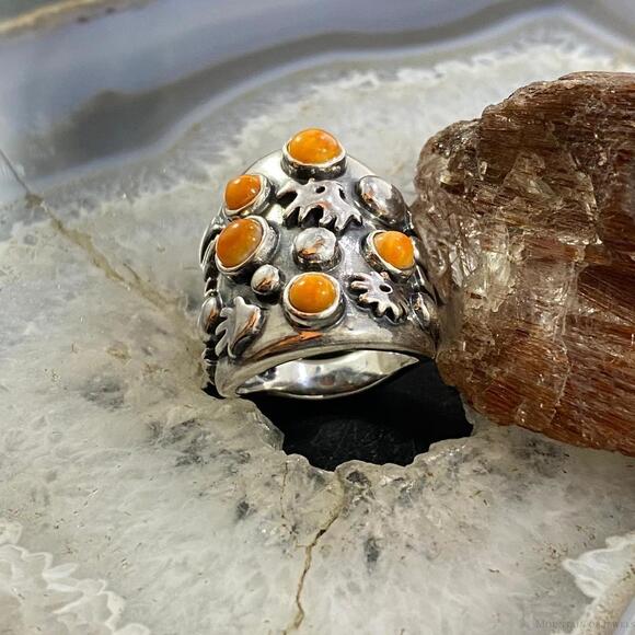 Carolyn Pollack Sterling Silver 5 Orange Spiny Oyster Petroglyph Ring For Women - Picture 5 of 10